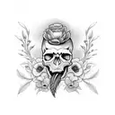 skull with willow bark, foxglove flowers, poppy flowers, galanthus nivalus flowers tattoo design idea