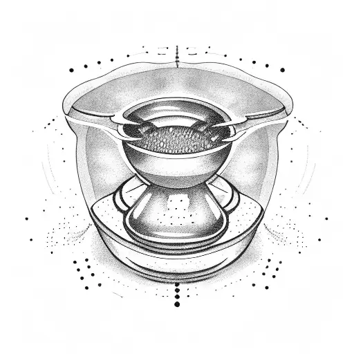Pharmacist's mortar and pestle with music notes tattoo design idea