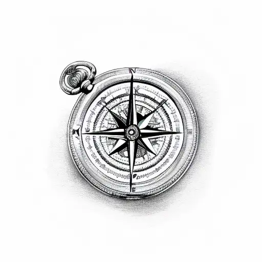compass inside pocket watch tattoo design idea