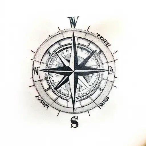 compass inside pocket watch tattoo design idea