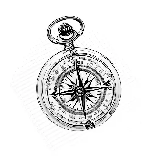 compass inside pocket watch tattoo design idea