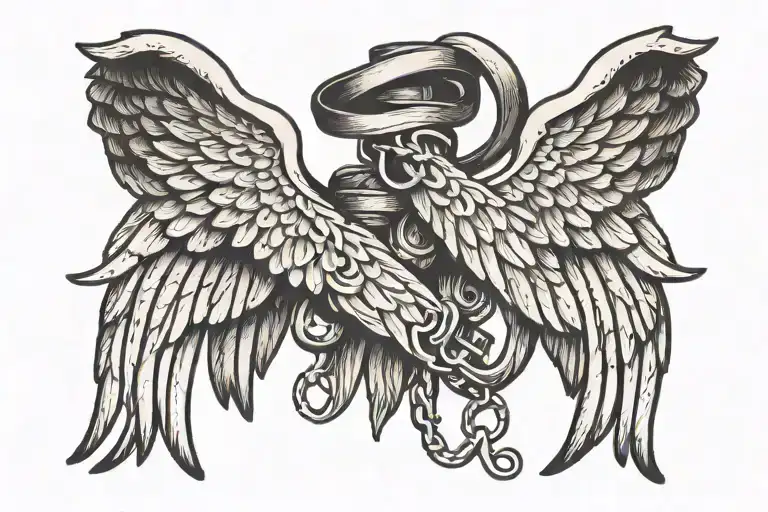 angel wings wrapped in shackles tattoo design idea