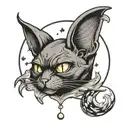 cat moon bat hanging upside tattoo design idea
