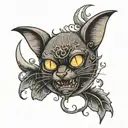cat moon bat hanging upside tattoo design idea