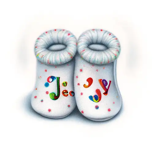 baby feet with the name JOY tattoo design idea