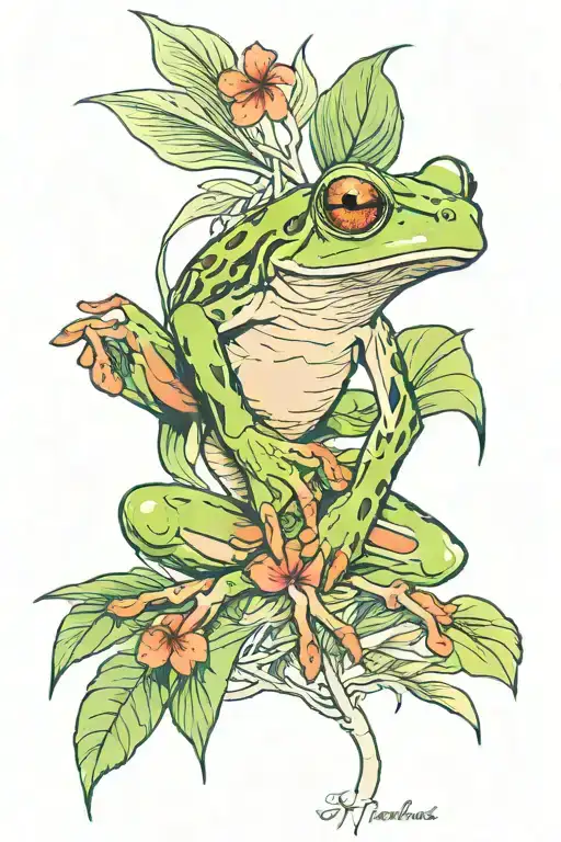 tree frog and tropical plants tattoo design idea
