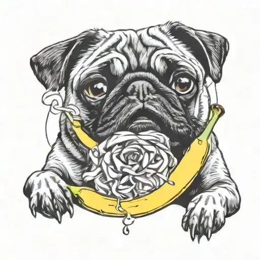 pug and banana tattoo design idea