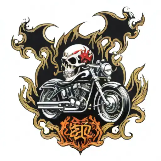 The date 20.07.2024, Flames Skulls, Motorcycle chain tattoo design idea