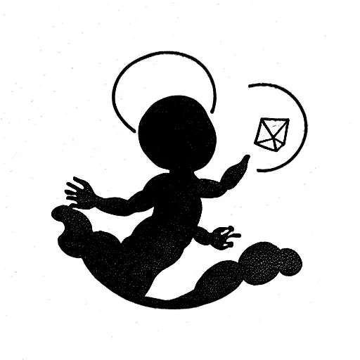 cherub with no face reaching up to a crystal tattoo design idea