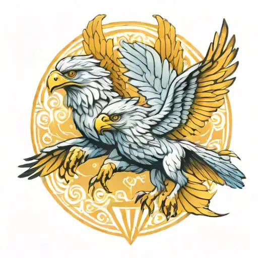 gryphon flying together tattoo design idea