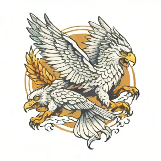gryphon flying together tattoo design idea