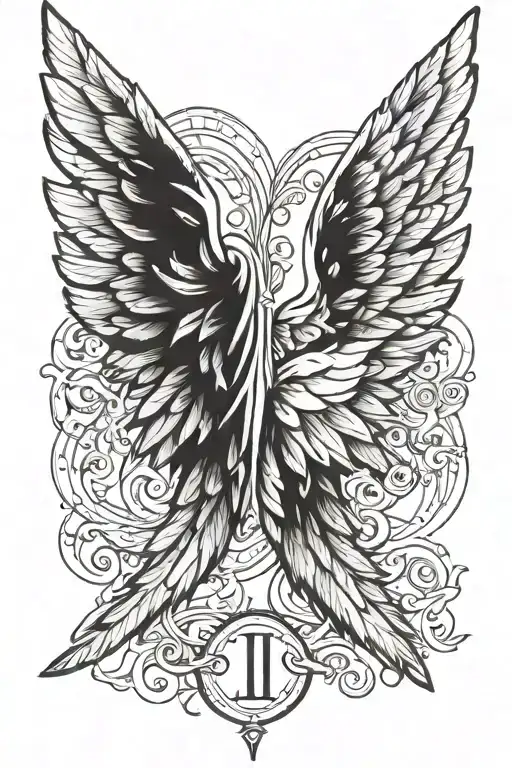 angel wings with roman numeral tattoo design idea