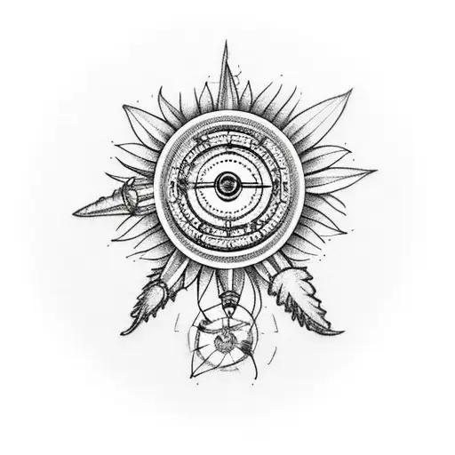 Dreamcatcher with compass, sunflowers, and roses tattoo design idea