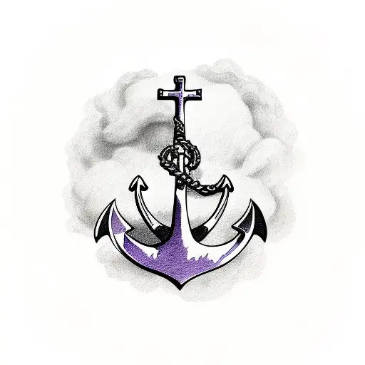 anchor cross with a purple iris beside it tattoo design idea