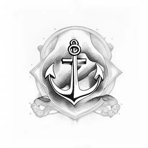 anchor cross with a purple iris beside it tattoo design idea