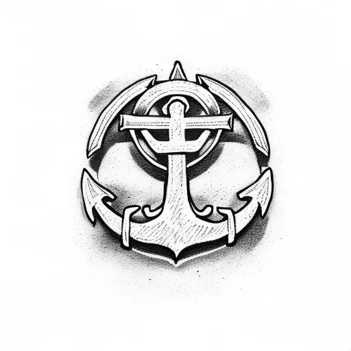 anchor cross with small black and purple iris tattoo design idea