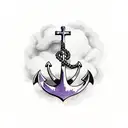 anchor cross with a purple iris beside it tattoo design idea