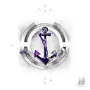 anchor cross with a purple iris beside it tattoo design idea
