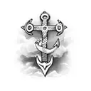 anchor cross with a purple iris beside it tattoo design idea