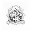anchor cross with a purple iris beside it tattoo design idea