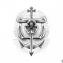 anchor cross with a purple iris beside it tattoo design idea