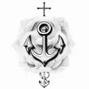 anchor cross with a purple iris beside it tattoo design idea