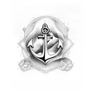 anchor cross with a purple iris beside it tattoo design idea