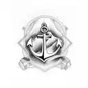 anchor cross with a purple iris beside it tattoo design idea