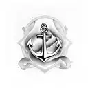 anchor cross with a purple iris beside it tattoo design idea