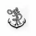 anchor cross with small black and purple iris tattoo design idea