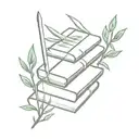 Stack Of Books, Top Book Open with a sword coming out of it. Surrounded by olive branches tattoo design idea