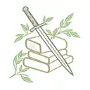 Stack Of Books, Top Book Open with a sword coming out of it. Surrounded by olive branches tattoo design idea