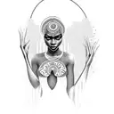 African goddess emerging from the water with sunflowers floating around her tattoo design idea