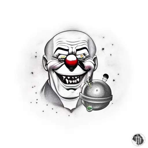 evil clown with bomb in hand tattoo design idea