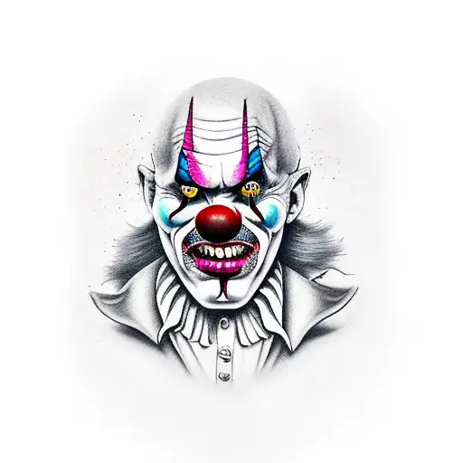 evil clown with c4 in hand tattoo design idea