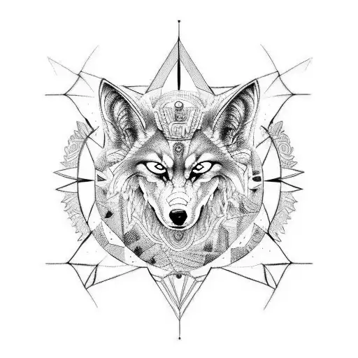 caduceus, compass, anubis, wolf, tribal tattoo design idea