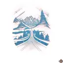create a sketch that combines the 'Stairway to Heaven', the mountain lake road, and a snowboarder tattoo design idea