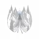 create a sketch that combines the 'Stairway to Heaven', the mountain lake road, and a snowboarder tattoo design idea