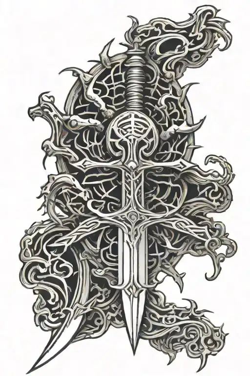 sword with spider handle with ; on abdomen of spider  tattoo design idea