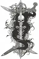 sword with spider handle with ; on abdomen of spider and vines wrapped around the swords tattoo design idea