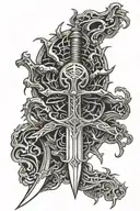 sword with spider handle with ; on abdomen of spider  tattoo design idea