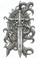 sword with spider handle with ; on abdomen of spider  tattoo design idea