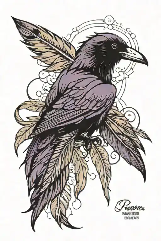 raven feather black and purple tattoo design idea
