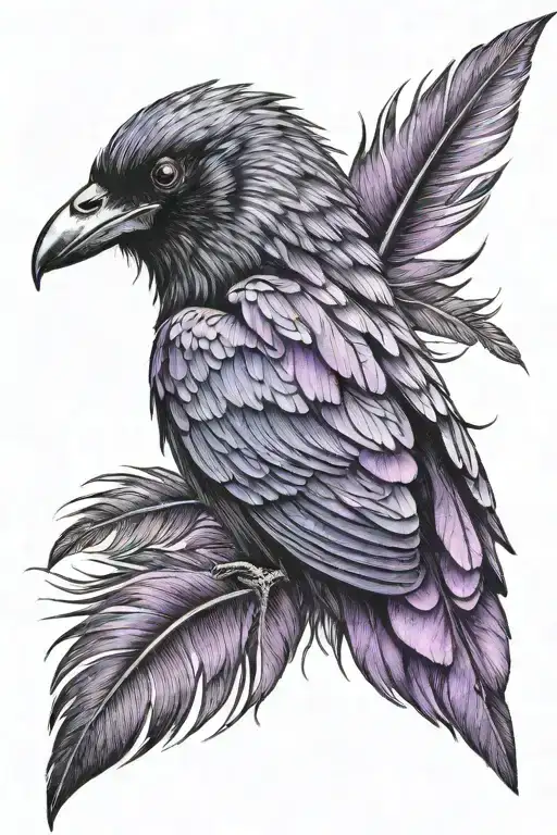 black and purple raven feather tattoo design idea