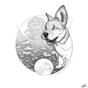 Moon and puppy tattoo design idea