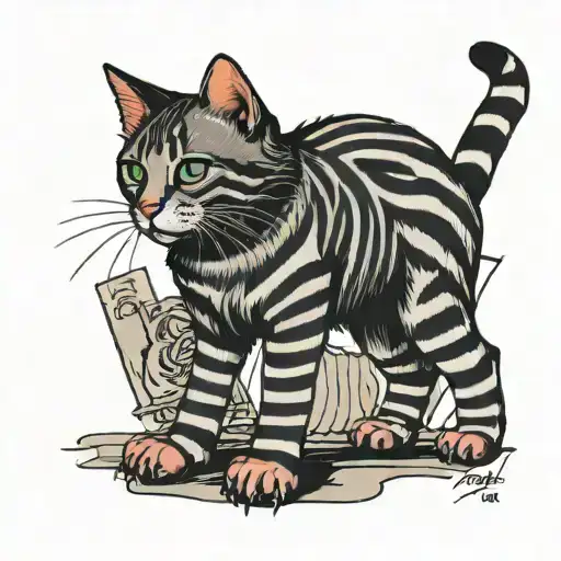 cat in stripey socks tattoo design idea