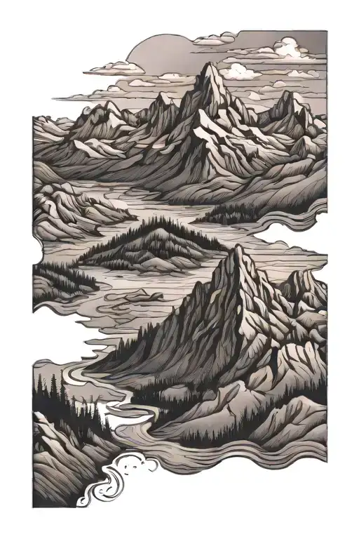 alaska mountain range with matanuska river tattoo design idea