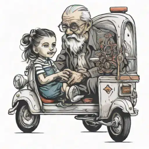 grandfather with his granddaughter in a van tattoo design idea