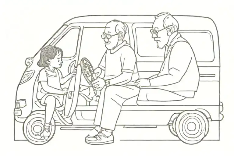Grandfather with his granddaughter in a van tattoo design idea