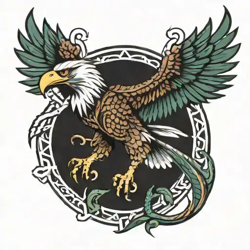 eagle serpent battle Mexican tattoo design idea